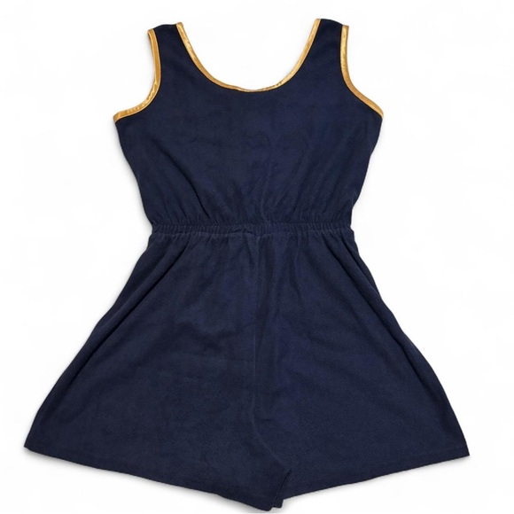 VTG Celestial Sun Terry Cloth Romper Navy Gold Embroidered Medium - Picture 4 of 5